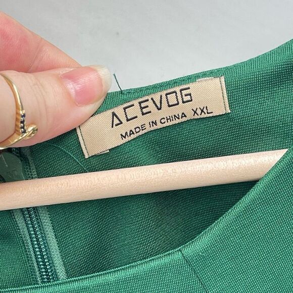 Acevog Womens Shift Dress Knee Length Pleated Cotton Stretch Green XXL - Picture 4 of 13